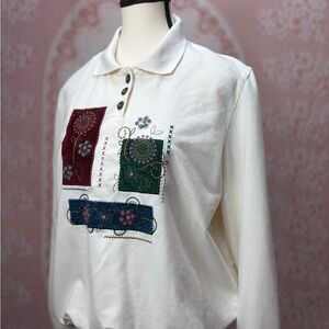 Vintage Alfred Dunner Petite Embroidered Polo Top PM